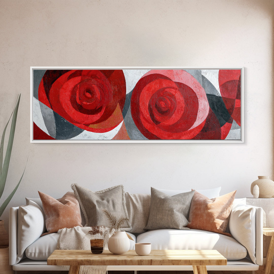 Single Red Rose Rendered Only Framed Canvas Print, Monochrome Art, Statement Artwork, Living Room Decor, Fine Art, Mono, MON-3x1-23