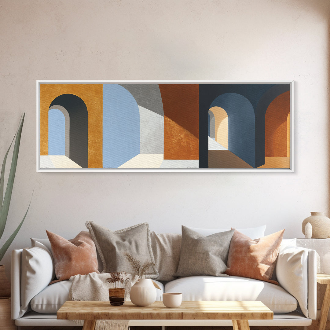 Gray Architectural Arch and Shadow Study Canvas Print, Monochrome Art, Large Wall Art, Living Room Decor, Watercolor Art, Mono, MON-3x1-26
