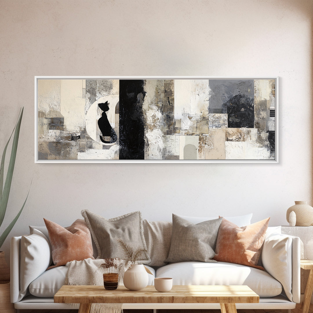 Monochrome Cat Portrait Framed Canvas Print, Monochrome Art, Boho Decor, Living Room Decor, Fine Art, Mono, Art Print, MON-3x1-27