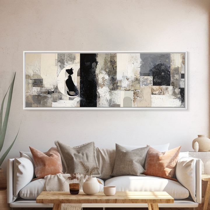 Monochrome Cat Portrait Framed Canvas Print, Monochrome Art, Boho Decor, Living Room Decor, Fine Art, Mono, Art Print, MON-3x1-27