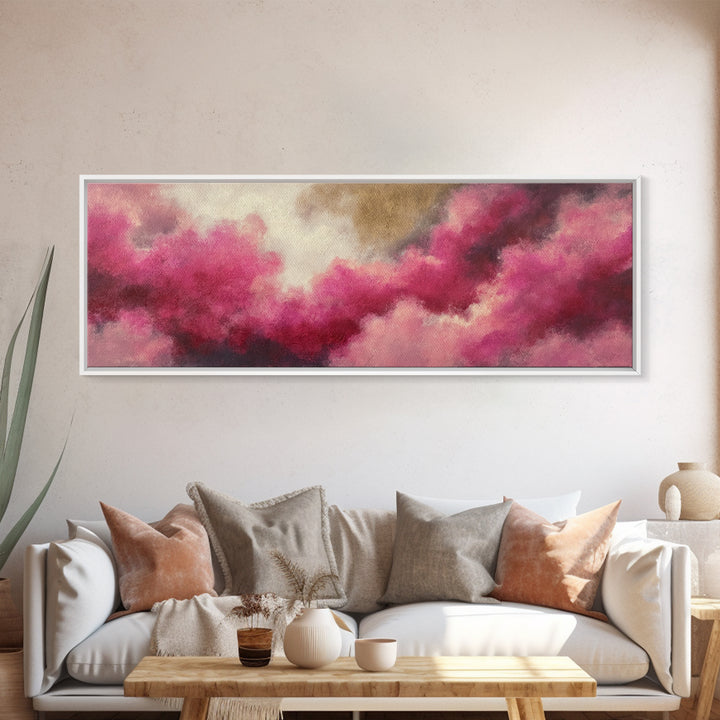 All Pink Cloudscape Framed Canvas Print, Monochrome Art, Modern Art, Living Room Decor, Oil Painting, Mono, Textured Painting, MON-3x1-28