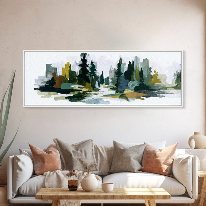 Deep Green Forest Silhouette Study Canvas Print, Monochrome Art, Textured Wall Art, Living Room Decor, Fine Art, Mono, MON-3x1-29