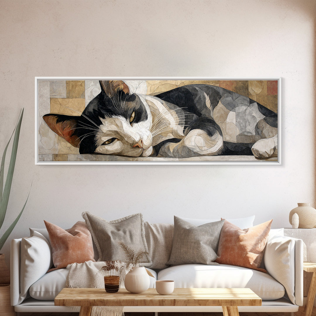 Monochrome Cat Portrait Canvas Print, Monochrome Art, Gallery Decor, Living Room Decor, Oil Painting, Mono, Contemporary Art, MON-3x1-3