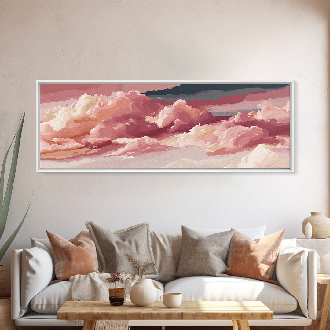 All Pink Cloudscape Canvas Print, Monochrome Art, Unique Wall Art, Living Room Decor, Watercolor Art, Mono, Fine Art Print, MON-3x1-4