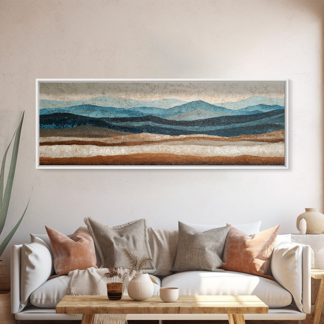 Blue Mountain Ridge Layers Canvas Print, Monochrome Art, Gallery Decor, Living Room Decor, Oil Painting, Mono, Contemporary Art, MON-3x1-40