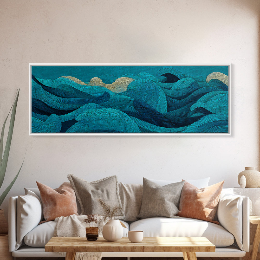 All Blue Ocean Abstraction Canvas Print, Monochrome Art, Modern Wall Art, Living Room Decor, Watercolor Art, Mono, MON-3x1-41