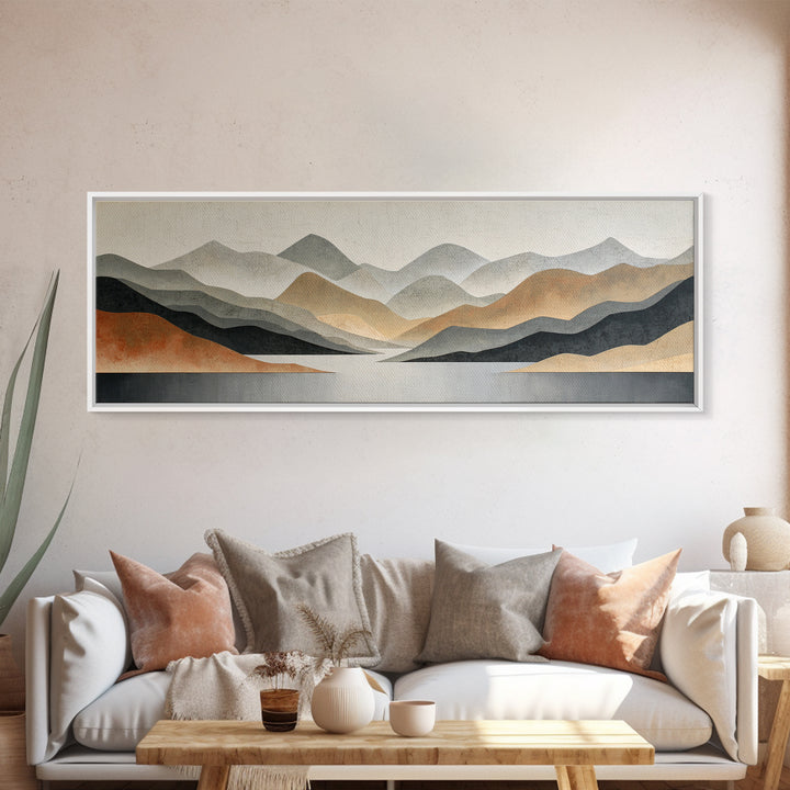 Charcoal Mountain Landscape Framed Canvas Print, Monochrome Art, Wall Decor, Living Room Decor, Fine Art, Mono, Wall Art, MON-3x1-44