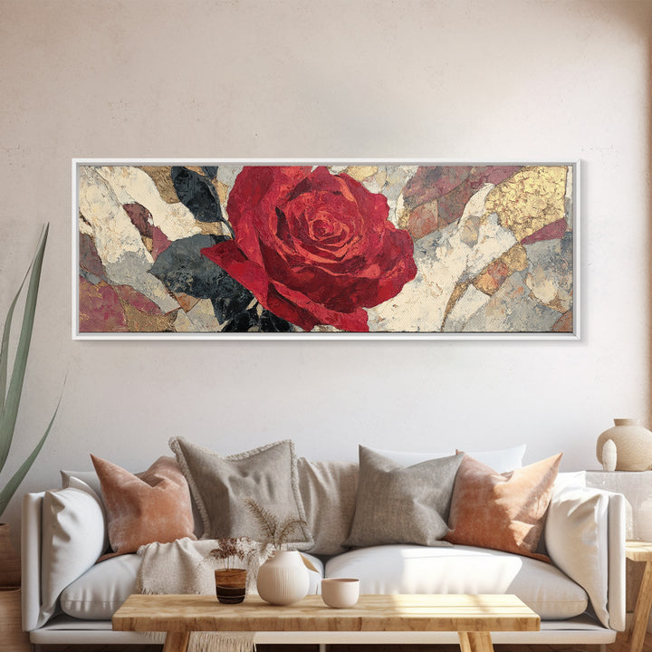 Single Red Rose Rendered Only Framed Canvas Print, Monochrome Art, Digital Prints, Living Room Decor, Oil Painting, Mono, MON-3x1-47