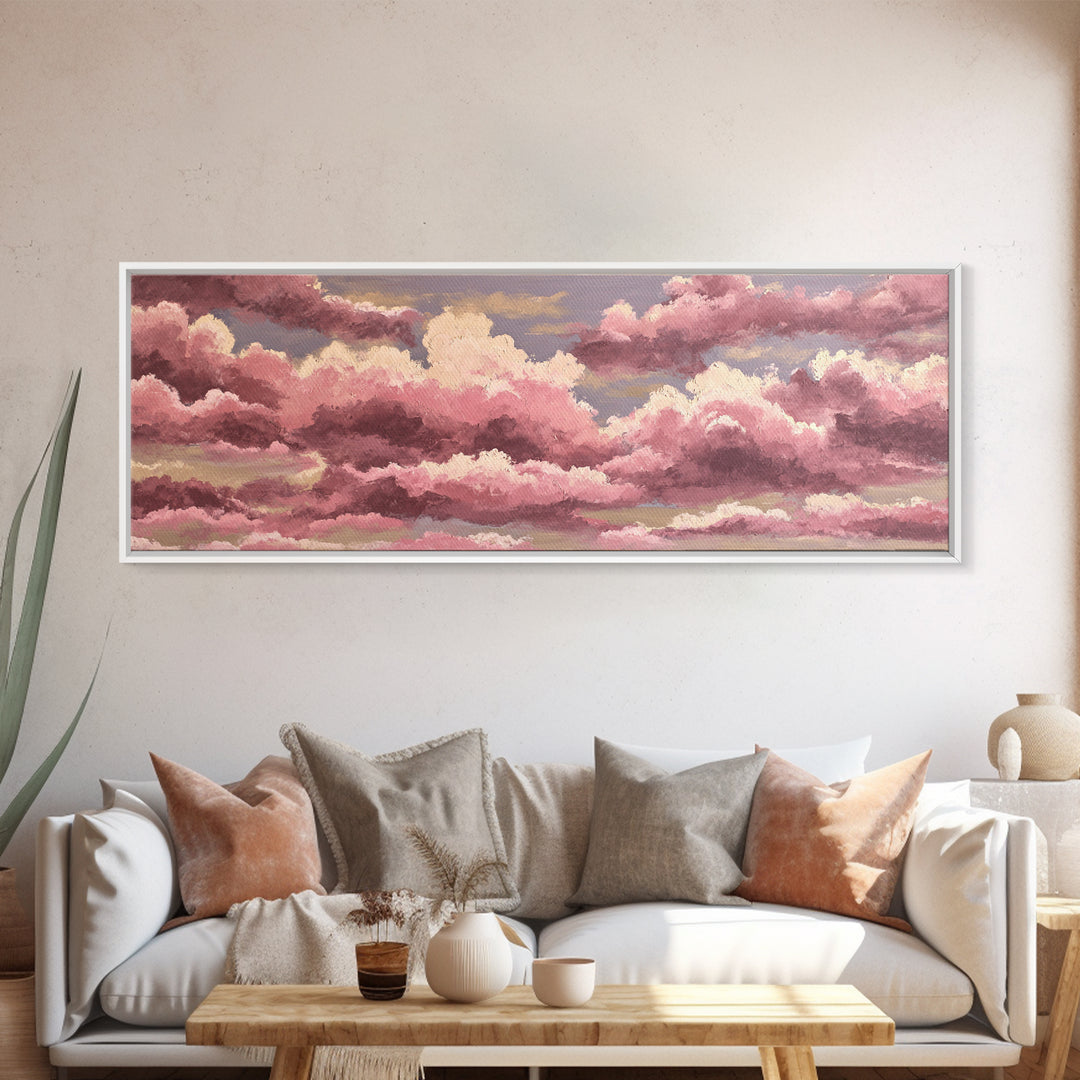 All Pink Cloudscape Framed Canvas Print, Monochrome Art, Room Decor, Living Room Decor, Abstract Art, Mono, Mid Century Modern, MON-3x1-52