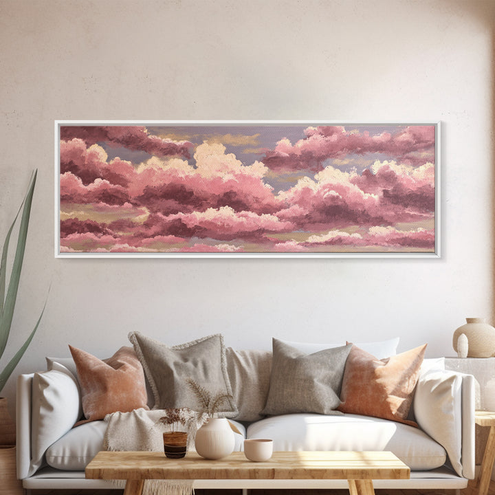 All Pink Cloudscape Framed Canvas Print, Monochrome Art, Room Decor, Living Room Decor, Abstract Art, Mono, Mid Century Modern, MON-3x1-52