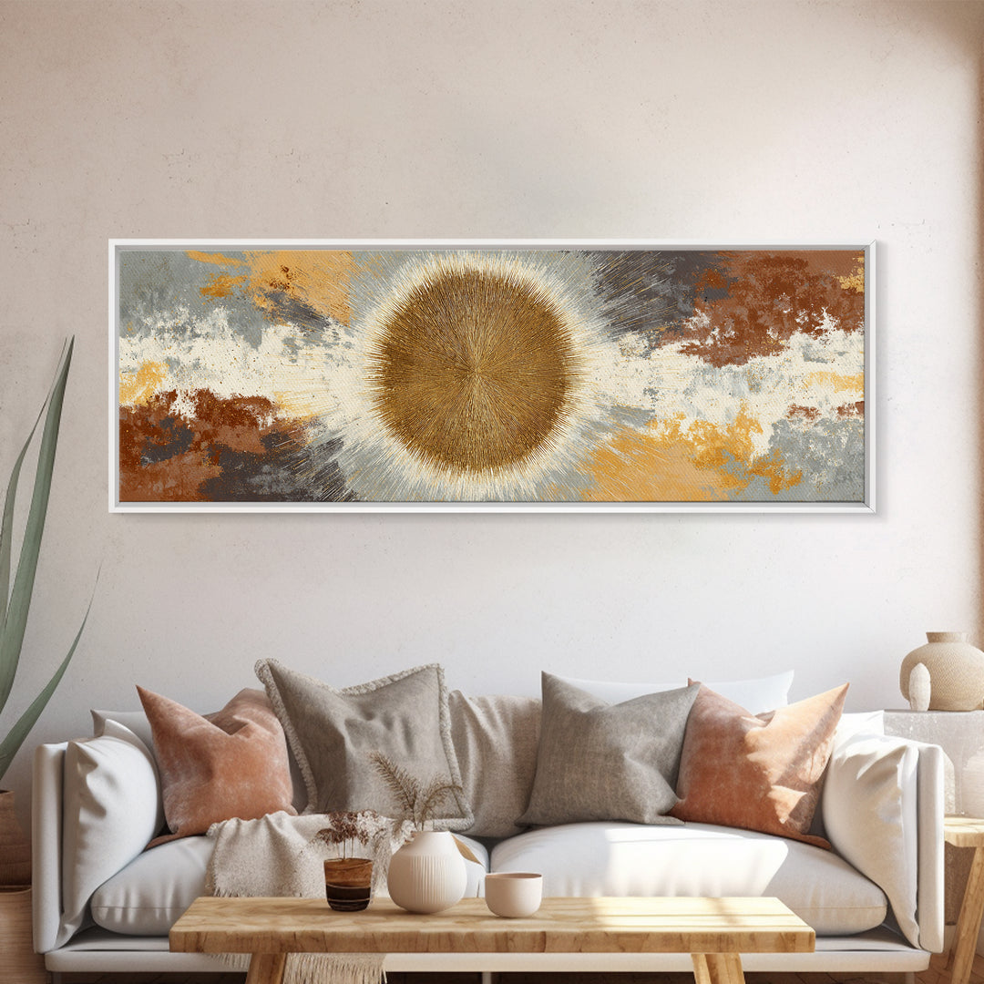 Gold Tonal Sunburst Medallion Canvas Print, Monochrome Art, Modern Wall Art, Living Room Decor, Mono, Statement Artwork, MON-3x1-54