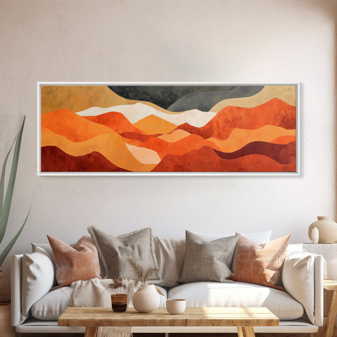 Burnt Orange Canyon Abstraction Framed Canvas Print, Monochrome Art, Textured Painting, Living Room Decor, Oil Painting, Mono, MON-3x1-56