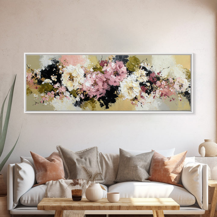 Monochrome Floral Bouquet Framed Canvas Print, Monochrome Art, Abstract Art, Living Room Decor, Oil Painting, Mono, MON-3x1-58