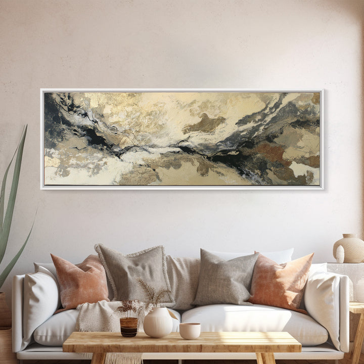 Silver Ocean Moonlight Scene Framed Canvas Print, Monochrome Art, Wall Art, Living Room Decor, Fine Art, Mono, Abstract Art, MON-3x1-59