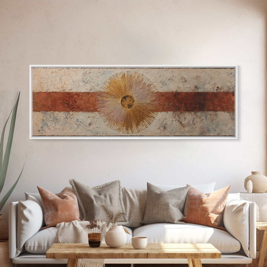 Gold Tonal Sunburst Medallion Canvas Print, Monochrome Art, Dopamine Decor, Living Room Decor, Fine Art, Mono, Modern Decor, MON-3x1-6