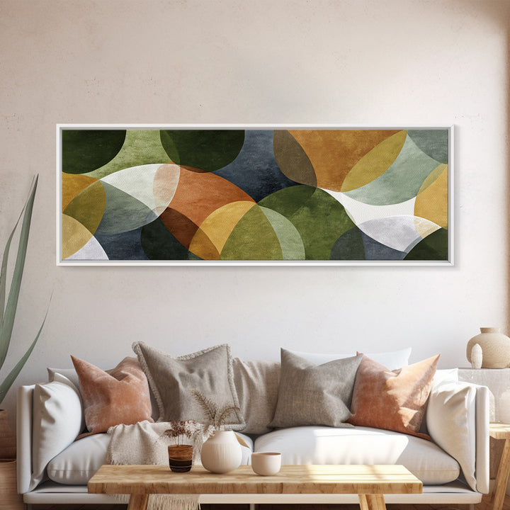 Olive Green Abstract Leaf Pattern Framed Canvas Print, Monochrome Art, Statement Artwork, Living Room Decor, Oil Painting, Mono, MON-3x1-60