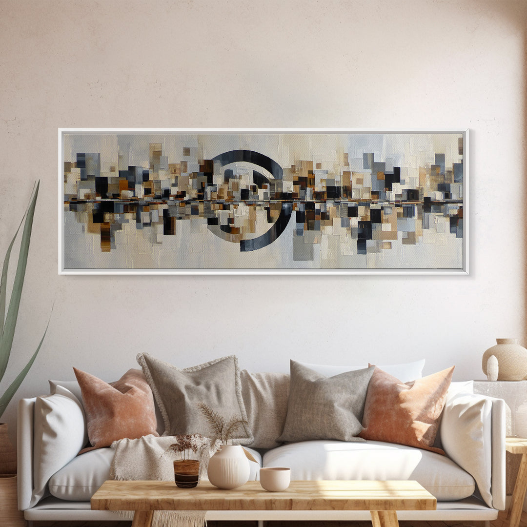 Black and White City Reflection Canvas Print, Monochrome Art, Unique Wall Art, Living Room Decor, Oil Painting, Mono, MON-3x1-61