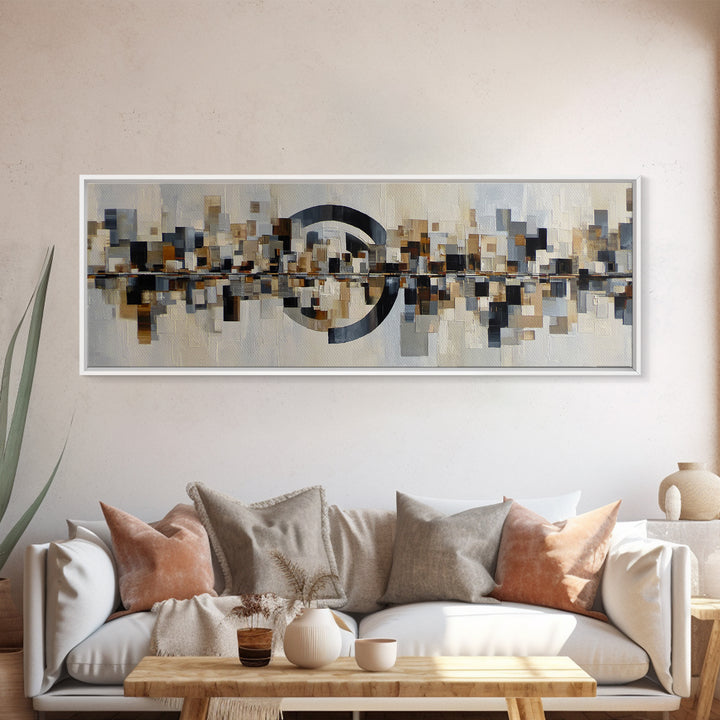 Black and White City Reflection Canvas Print, Monochrome Art, Unique Wall Art, Living Room Decor, Oil Painting, Mono, MON-3x1-61