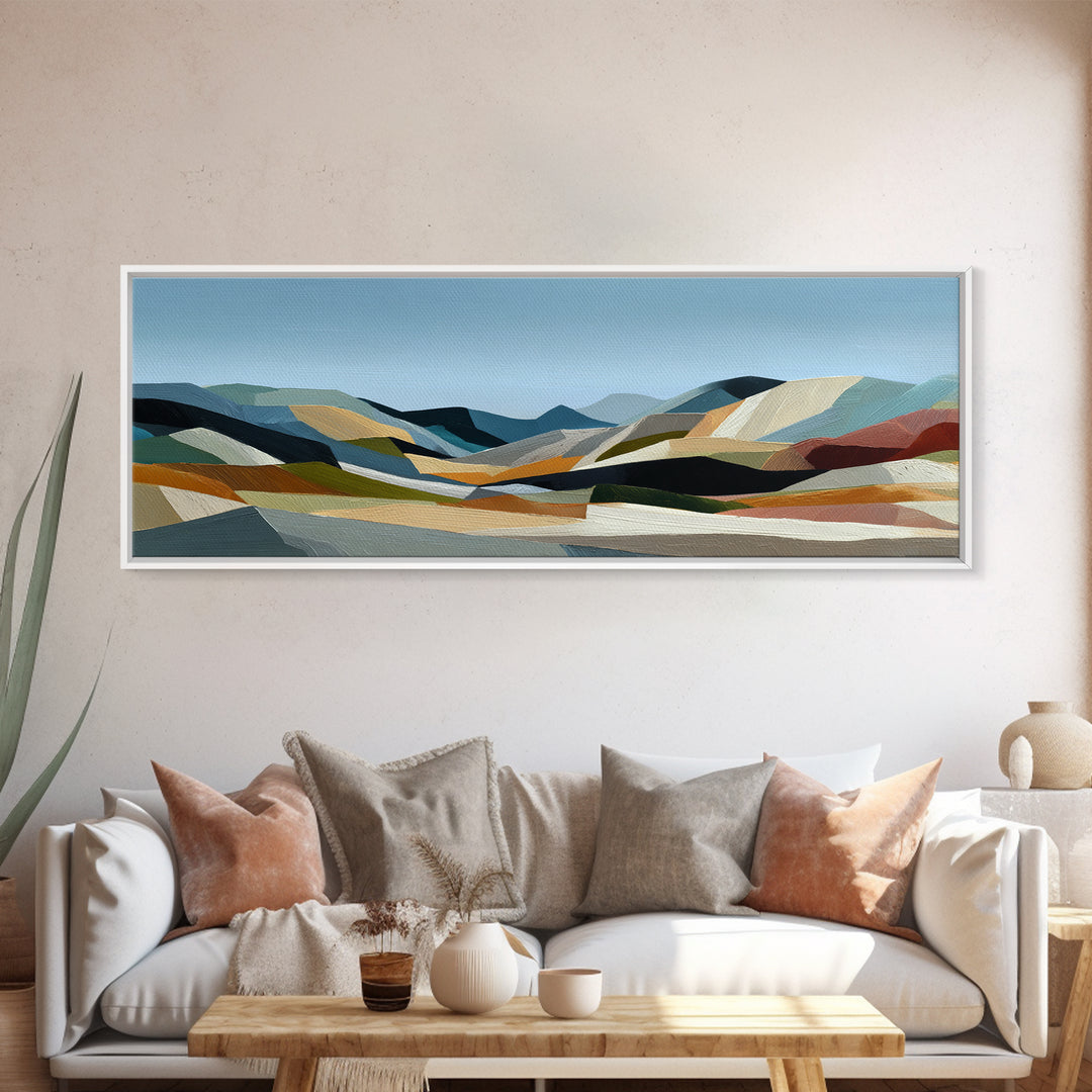 Blue Mountain Ridge Layers Framed Canvas Print, Monochrome Art, Boho Decor, Living Room Decor, Fine Art, Mono, Art Print, MON-3x1-64