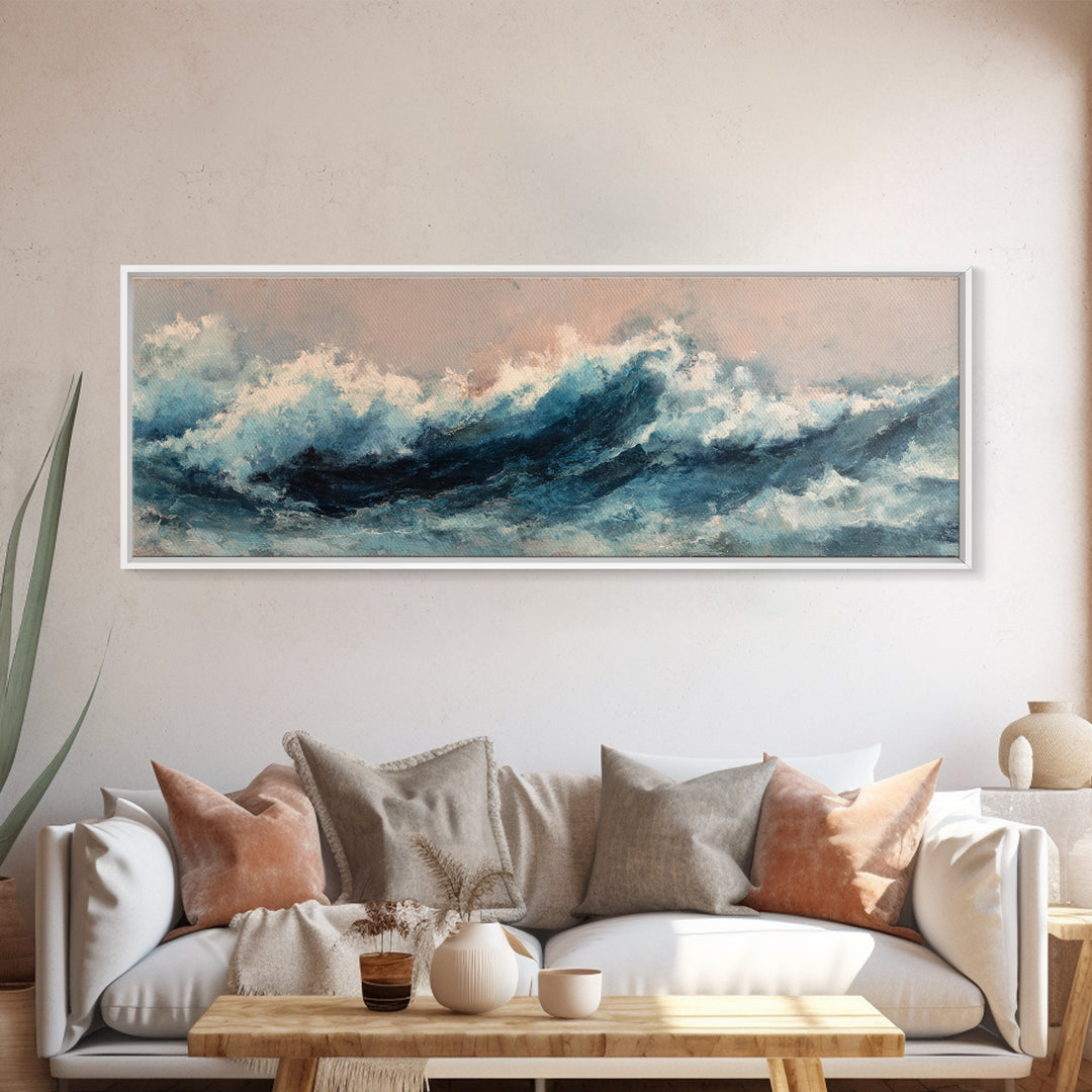 All Blue Ocean Abstraction Canvas Print, Monochrome Art, Modern Wall Art, Living Room Decor, Watercolor Art, Mono, MON-3x1-65