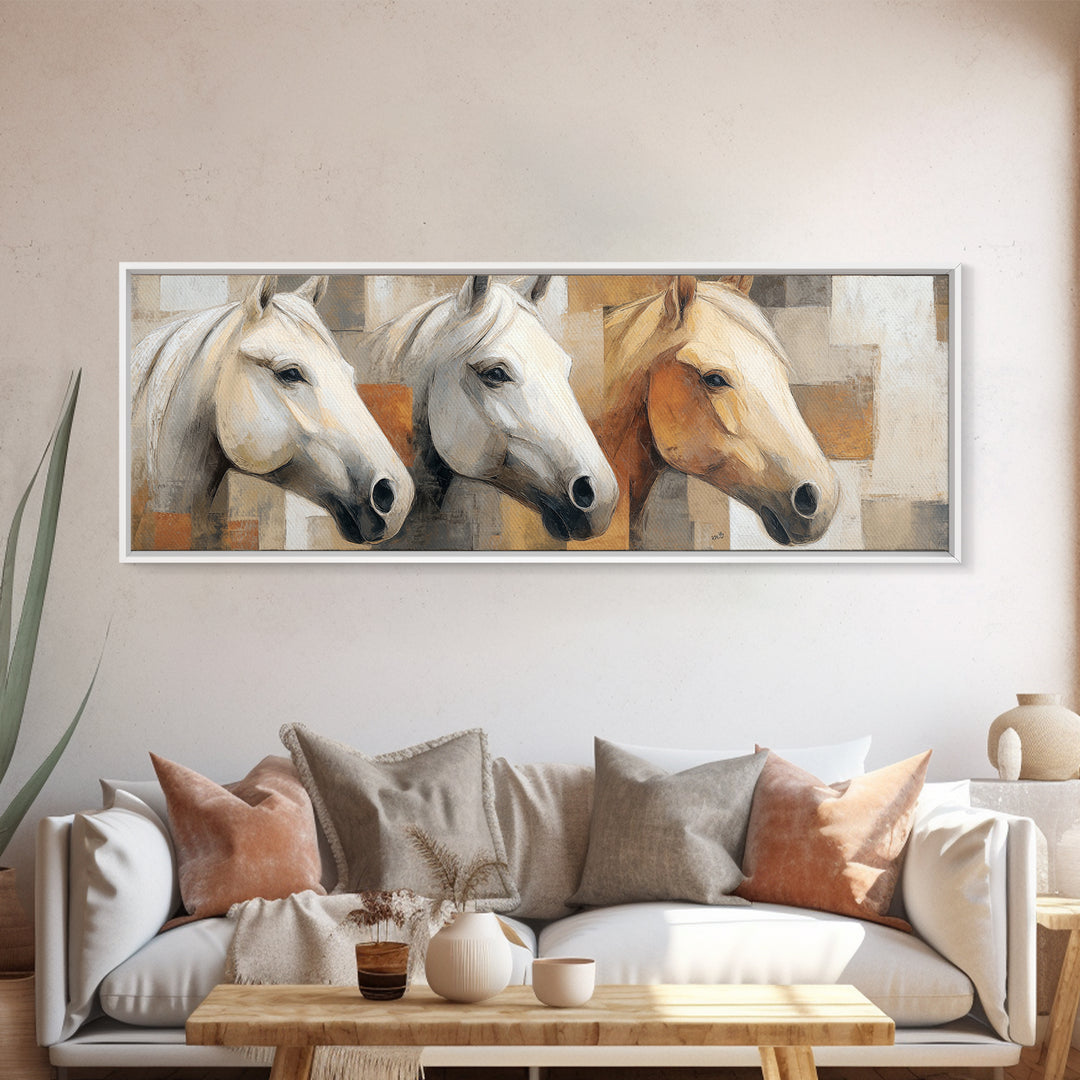 Sepia Horse Portrait Canvas Print, Monochrome Art, Textured Wall Art, Living Room Decor, Oil Painting, Mono, Wallpaper Mural, MON-3x1-66
