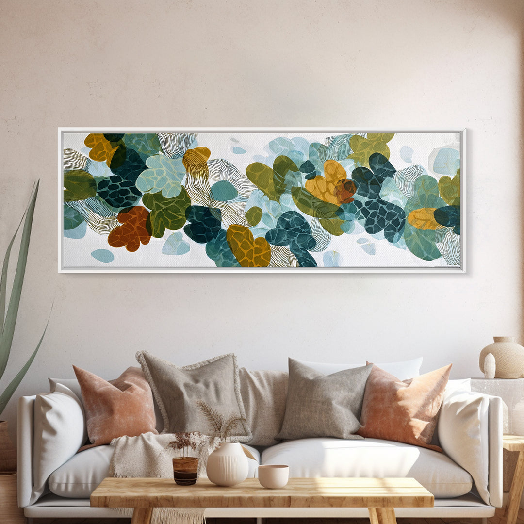 Green Botanical Study Framed Canvas Print, Monochrome Art, Mid Century Modern, Living Room Decor, Fine Art, Mono, Boho Wall Art, MON-3x1-67
