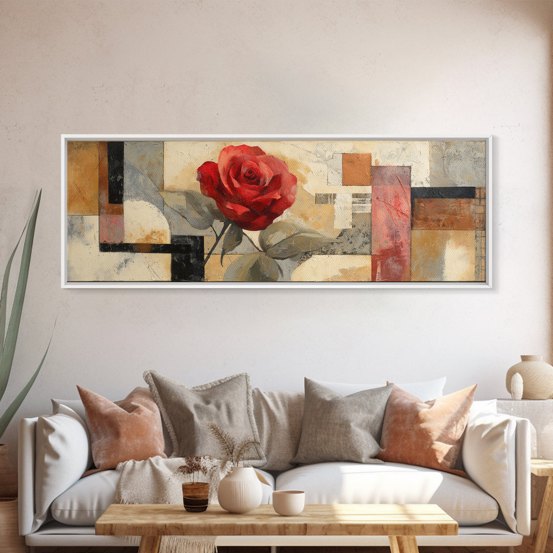 Single Red Rose Rendered Only Canvas Print, Monochrome Art, Original Painting, Living Room Decor, Mono, Dopamine Decor, MON-3x1-71