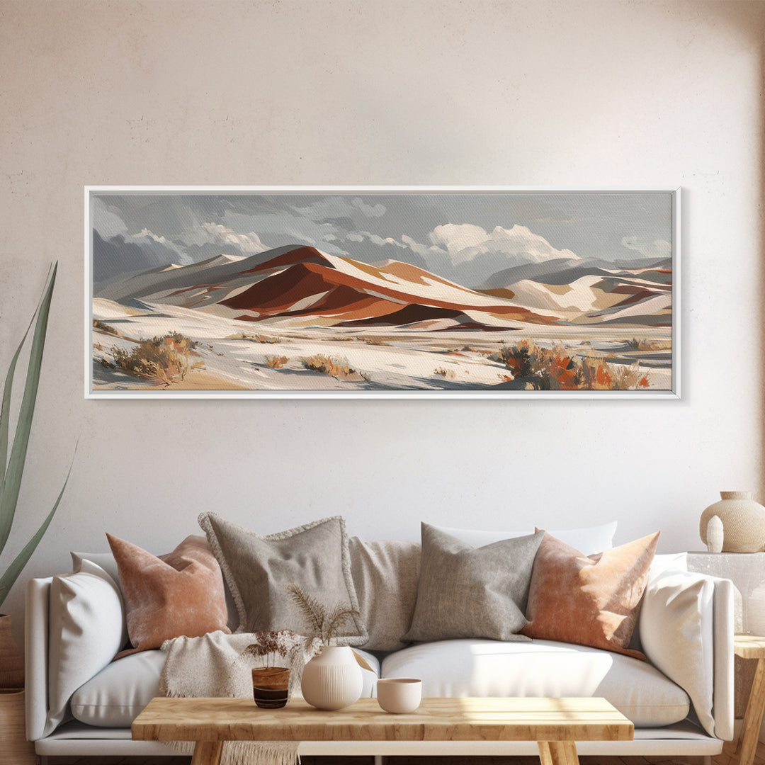 Warm Brown Desert Landscape Framed Canvas Print, Monochrome Art, Bedroom Wall Art, Living Room Decor, Oil Painting, Mono, MON-3x1-73