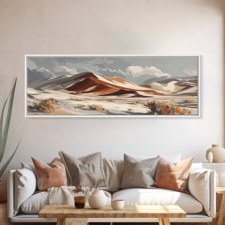 Warm Brown Desert Landscape Framed Canvas Print, Monochrome Art, Bedroom Wall Art, Living Room Decor, Oil Painting, Mono, MON-3x1-73