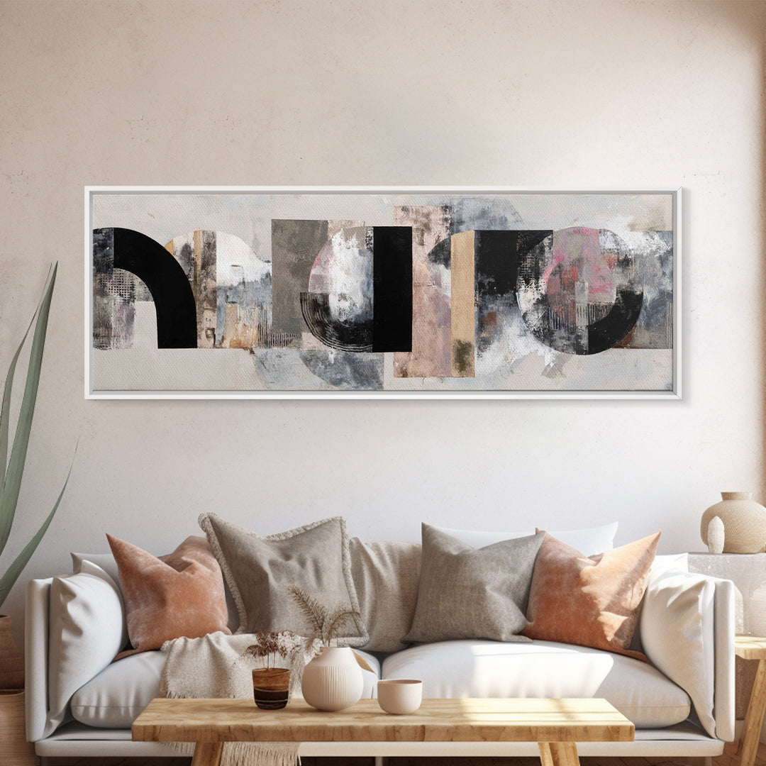 Gray Architectural Arch and Shadow Study Framed Canvas Print, Monochrome Art, Apartment Decor, Living Room Decor, Oil Painting, MON-3x1-74
