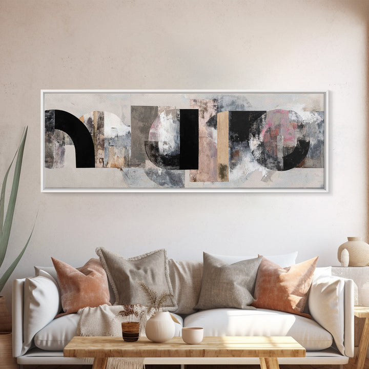 Gray Architectural Arch and Shadow Study Framed Canvas Print, Monochrome Art, Apartment Decor, Living Room Decor, Oil Painting, MON-3x1-74