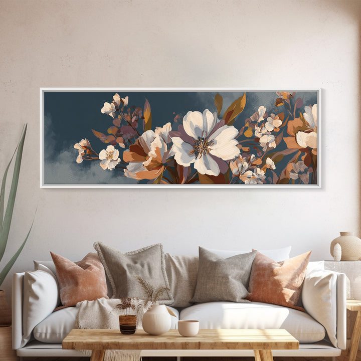 Monochrome Floral Bouquet Framed Canvas Print, Monochrome Art, Abstract Art, Living Room Decor, Oil Painting, Mono, MON-3x1-82