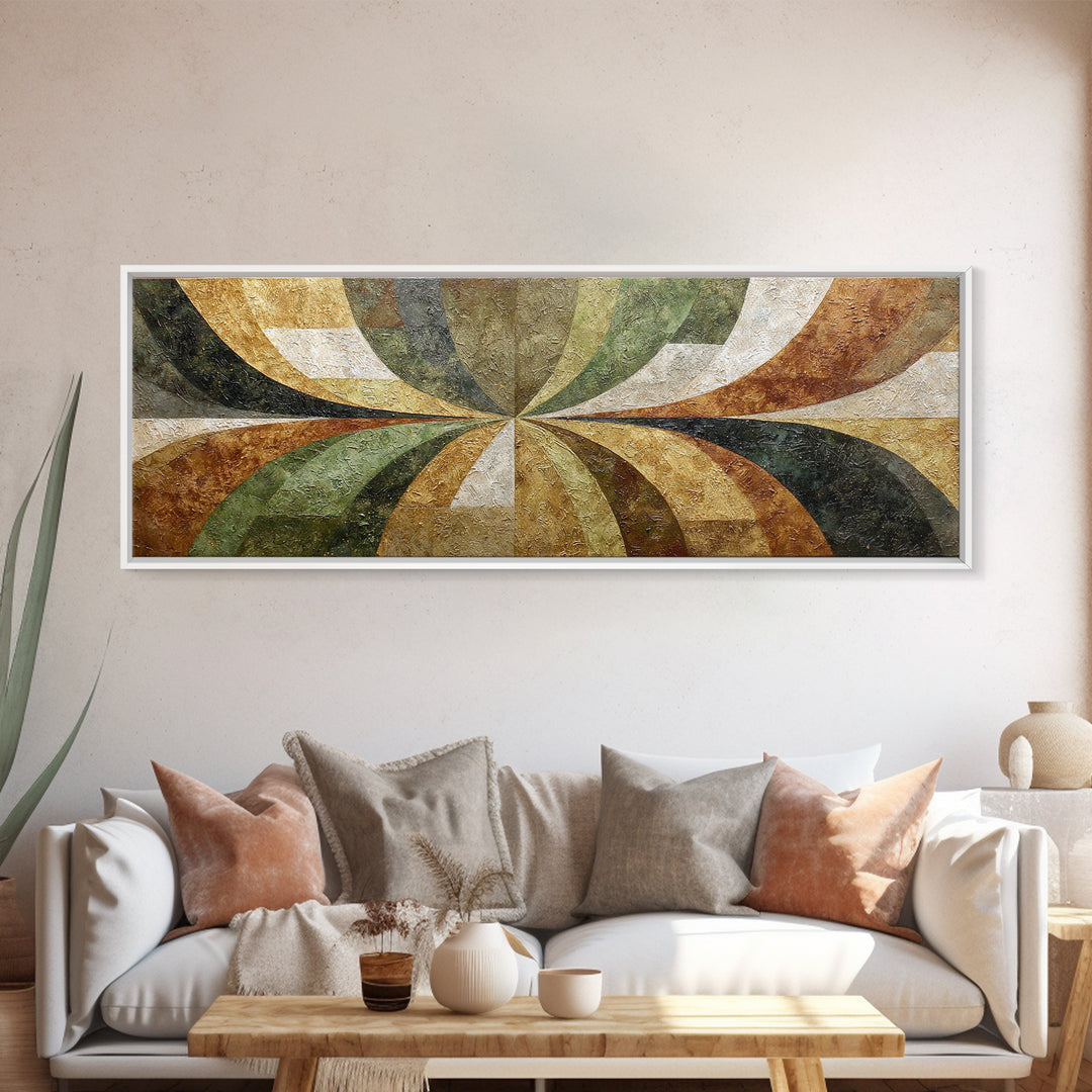 Olive Green Abstract Leaf Pattern Framed Canvas Print, Monochrome Art, Digital Prints, Living Room Decor, Watercolor Art, Mono, MON-3x1-84
