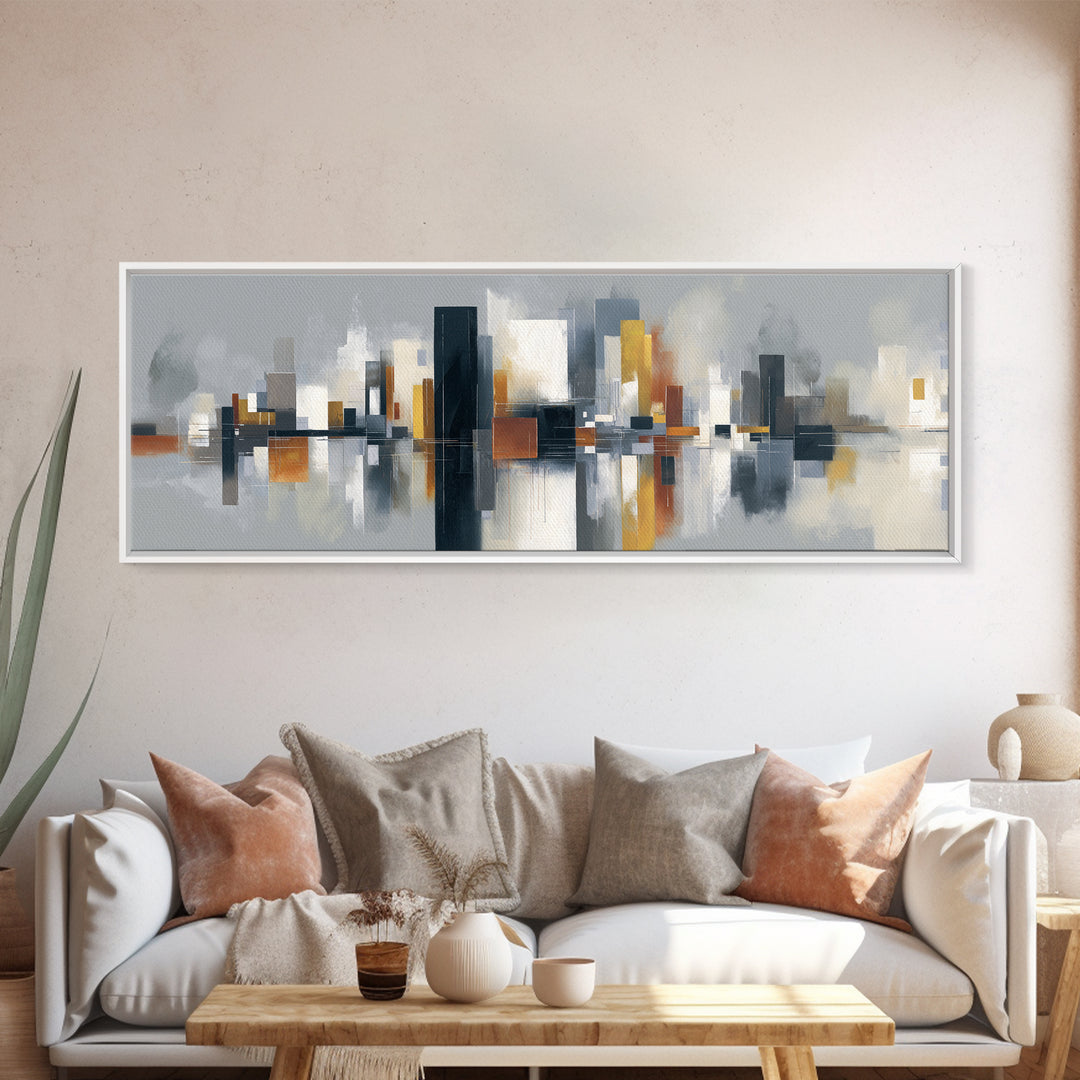 Black and White City Reflection Canvas Print, Monochrome Art, Unique Wall Art, Living Room Decor, Oil Painting, Mono, MON-3x1-85