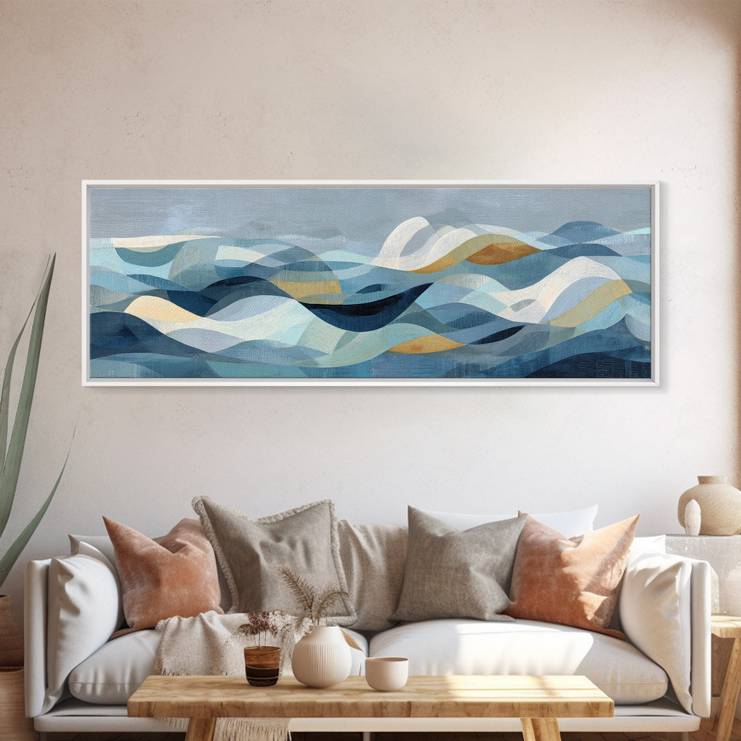 All Blue Ocean Abstraction Framed Canvas Print, Monochrome Art, Moody Wall Art, Living Room Decor, Fine Art, Mono, MON-3x1-89