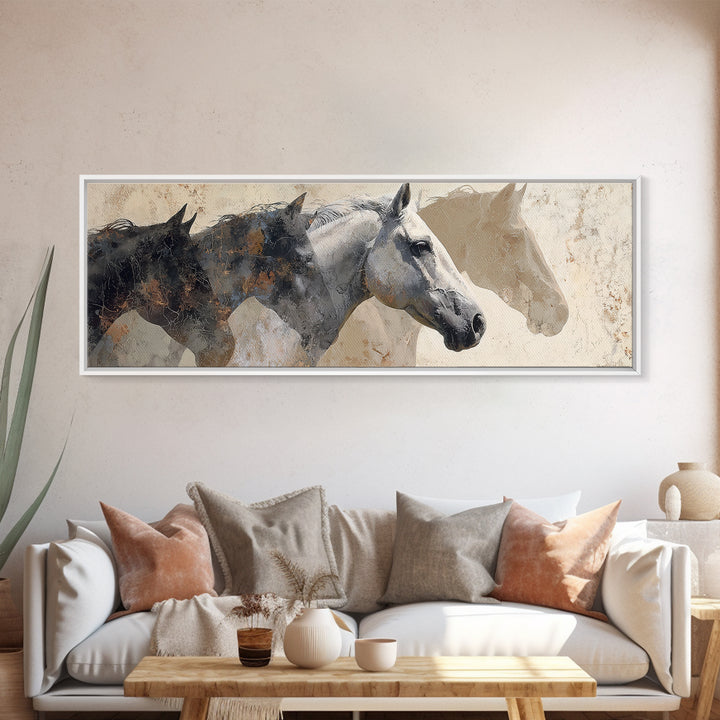Sepia Horse Portrait Framed Canvas Print, Monochrome Art, Boho Wall Art, Living Room Decor, Fine Art, Mono, Neutral Decor, MON-3x1-90