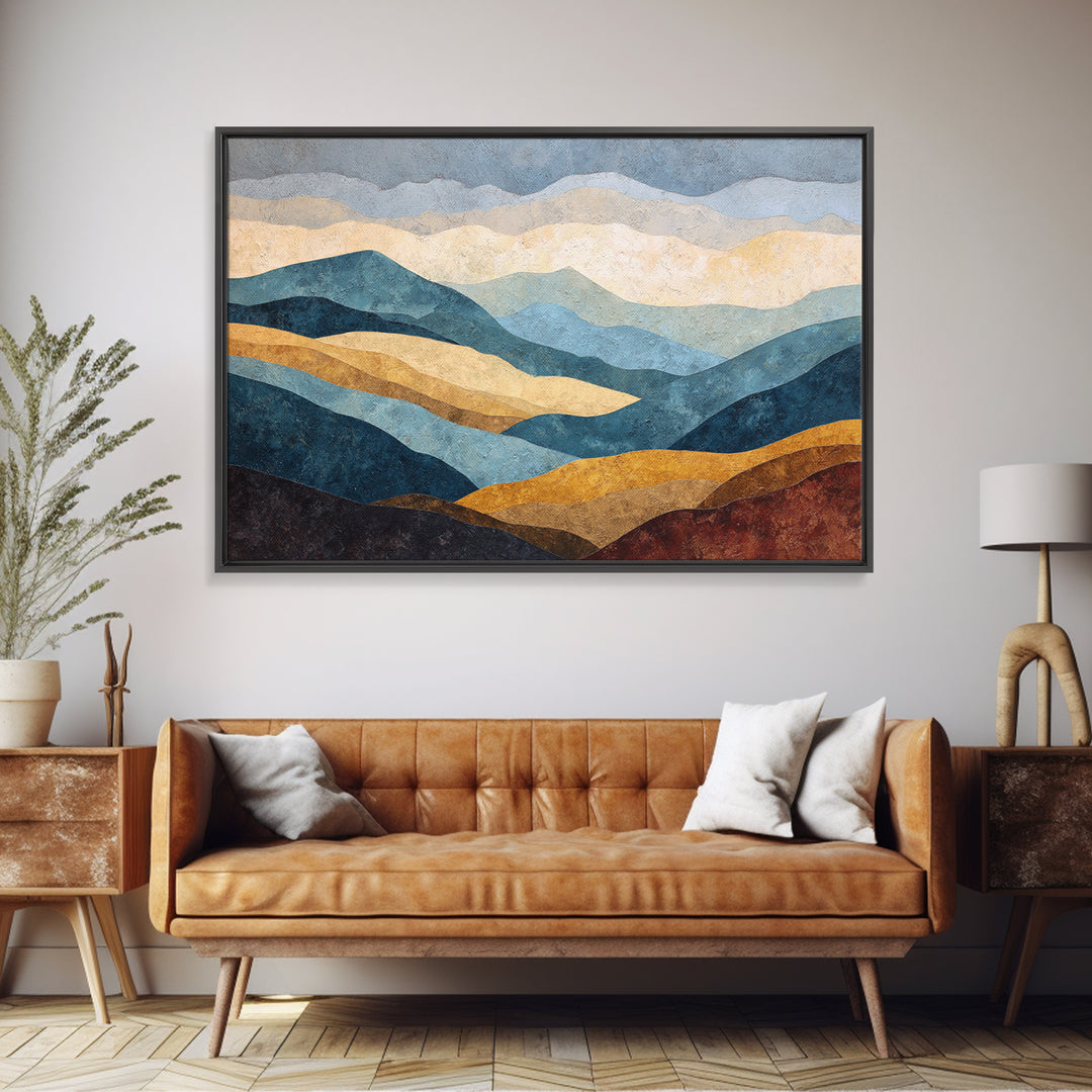 Blue Mountain Ridge Layers Framed Canvas Print, Monochrome Art, Modern Decor, Living Room Decor, Fine Art, Mono, Poster, MON-3x2-100