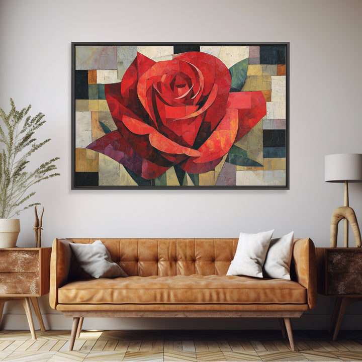 Single Red Rose Rendered Only Canvas Print, Monochrome Art, Dopamine Decor, Living Room Decor, Fine Art, Mono, Modern Decor, MON-3x2-11