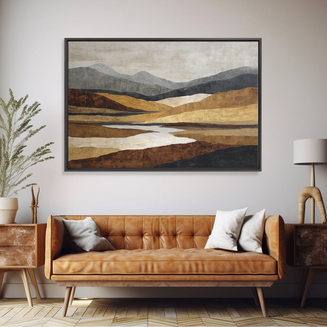 Warm Brown Desert Landscape Framed Canvas Print, Monochrome Art, Digital Print, Living Room Decor, Fine Art, Mono, Modern Art, MON-3x2-13