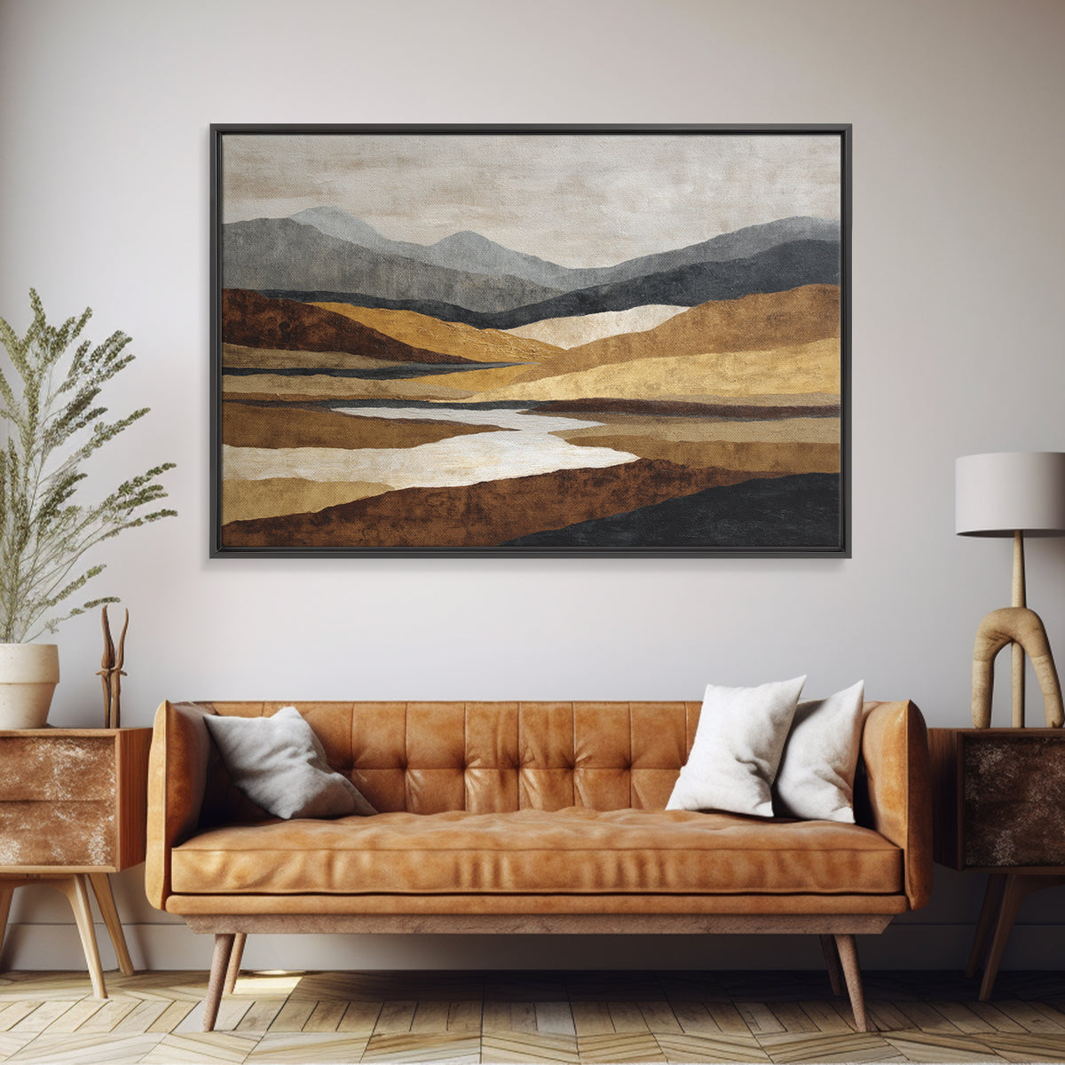 Warm Brown Desert Landscape Framed Canvas Print, Monochrome Art, Digital Print, Living Room Decor, Fine Art, Mono, Modern Art, MON-3x2-13