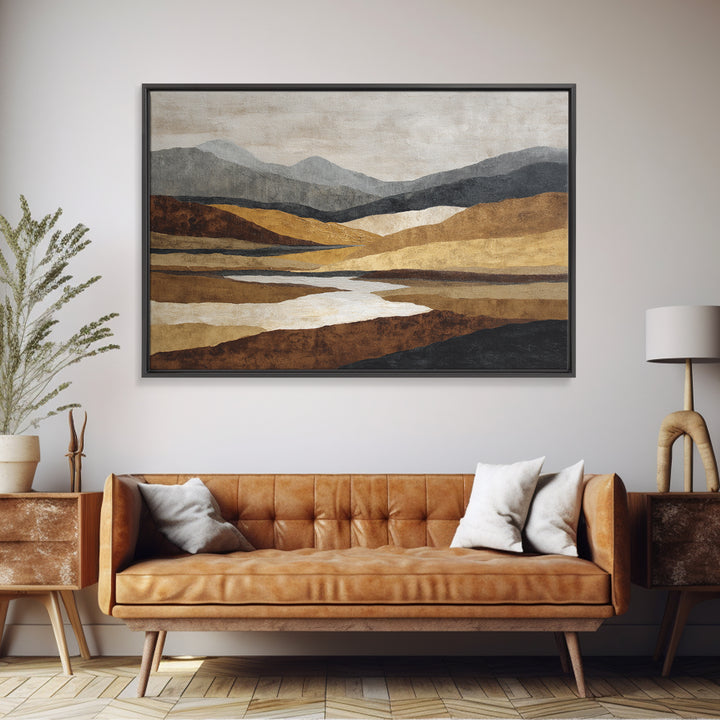 Warm Brown Desert Landscape Framed Canvas Print, Monochrome Art, Digital Print, Living Room Decor, Fine Art, Mono, Modern Art, MON-3x2-13