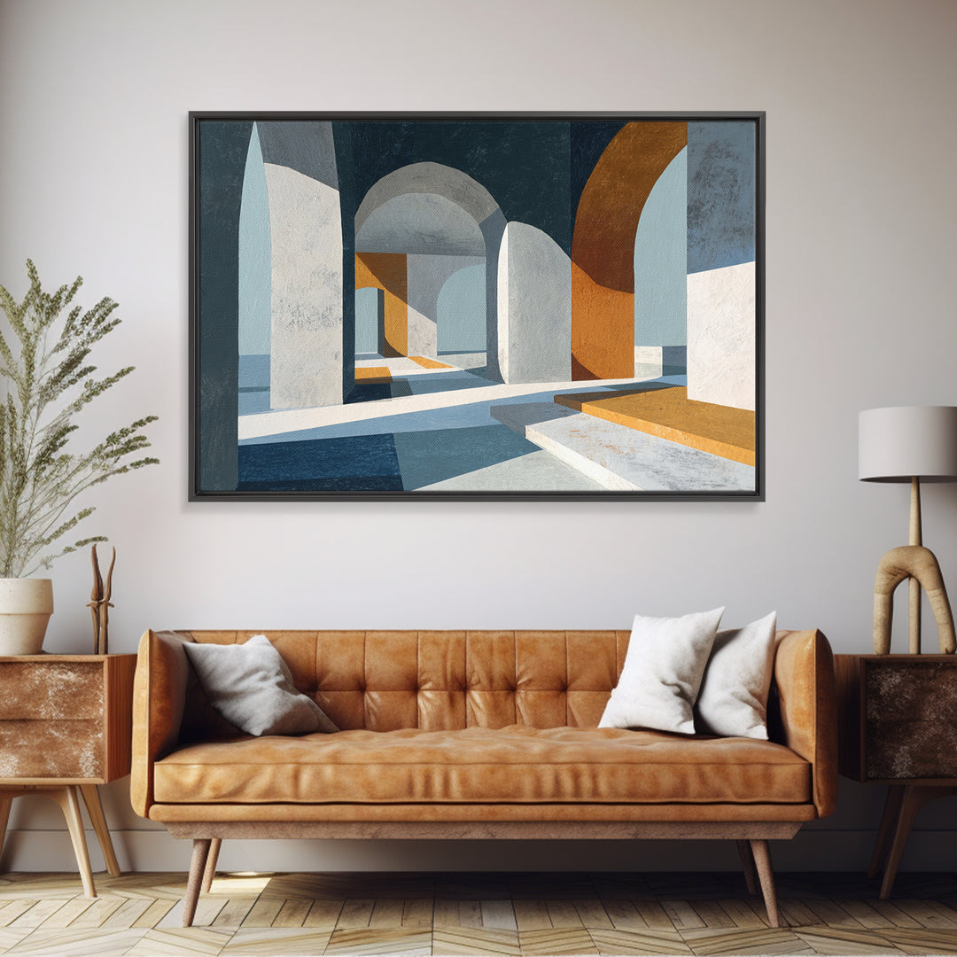Gray Architectural Arch and Shadow Study Framed Canvas Print, Monochrome Art, Printable Wall Art, Living Room Decor, Mono, MON-3x2-14