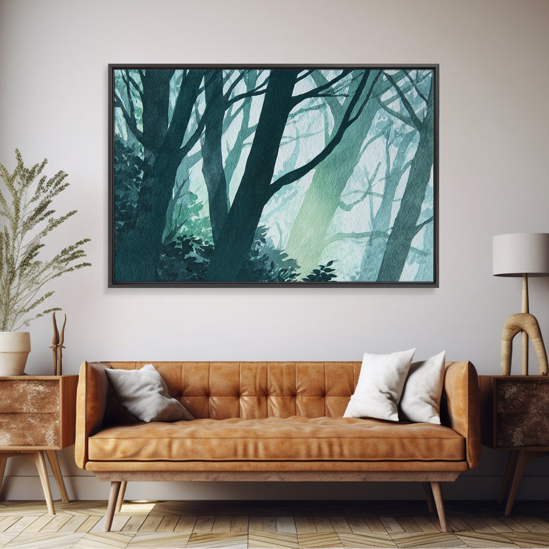 Deep Green Forest Silhouette Study Canvas Print, Monochrome Art, Apartment Decor, Living Room Decor, Mono, Moody Wall Art, MON-3x2-17