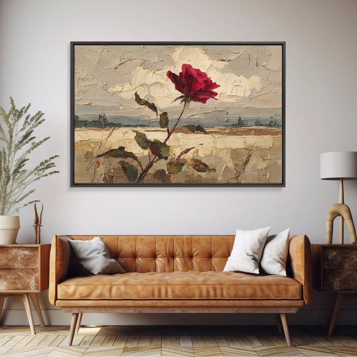 Single Red Rose Rendered Only Framed Canvas Print, Monochrome Art, Wallpaper Mural, Living Room Decor, Fine Art, Mono, MON-3x2-35
