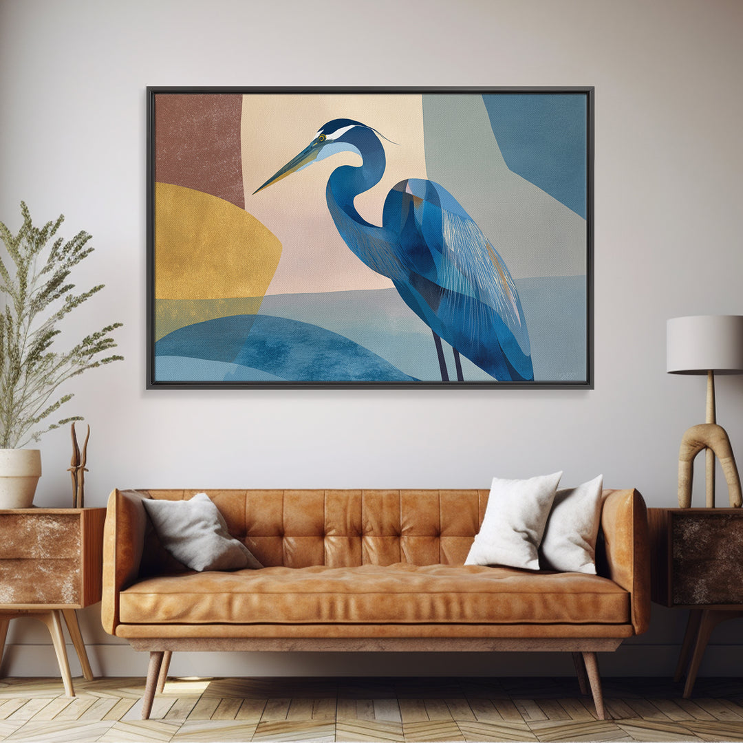 Blue Heron in Monochrome Navy Palette Framed Canvas Print, Monochrome Art, Living Room Decor, Fine Art, Mono, Gallery Decor, MON-3x2-36