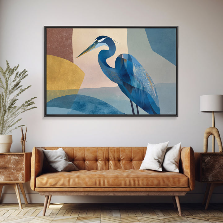 Blue Heron in Monochrome Navy Palette Framed Canvas Print, Monochrome Art, Living Room Decor, Fine Art, Mono, Gallery Decor, MON-3x2-36