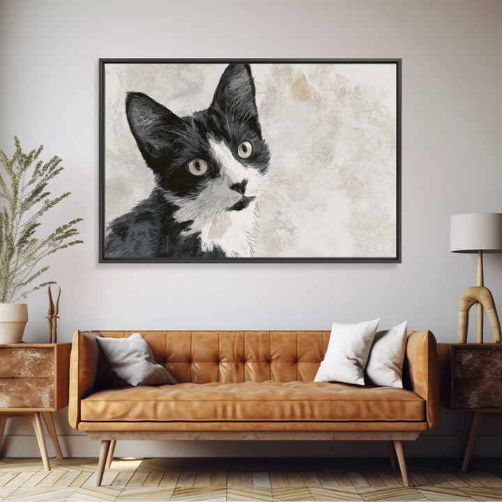 Monochrome Cat Portrait Framed Canvas Print, Monochrome Art, Wall Decor, Living Room Decor, Fine Art, Mono, Wall Art, MON-3x2-39