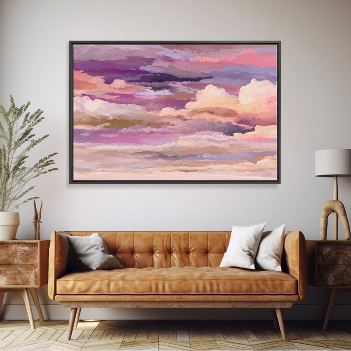 All Pink Cloudscape Framed Canvas Print, Monochrome Art, Dark Academia Decor, Living Room Decor, Oil Painting, Mono, Wall Decor, MON-3x2-40