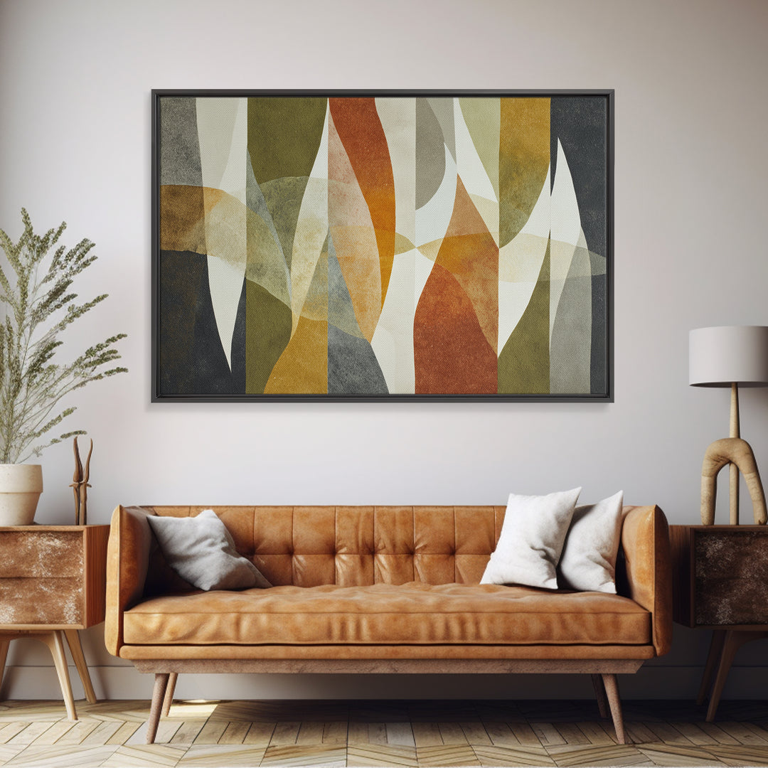 Olive Green Abstract Leaf Pattern Canvas Print, Monochrome Art, Dopamine Decor, Living Room Decor, Fine Art, Mono, Modern Decor, MON-3x2-48