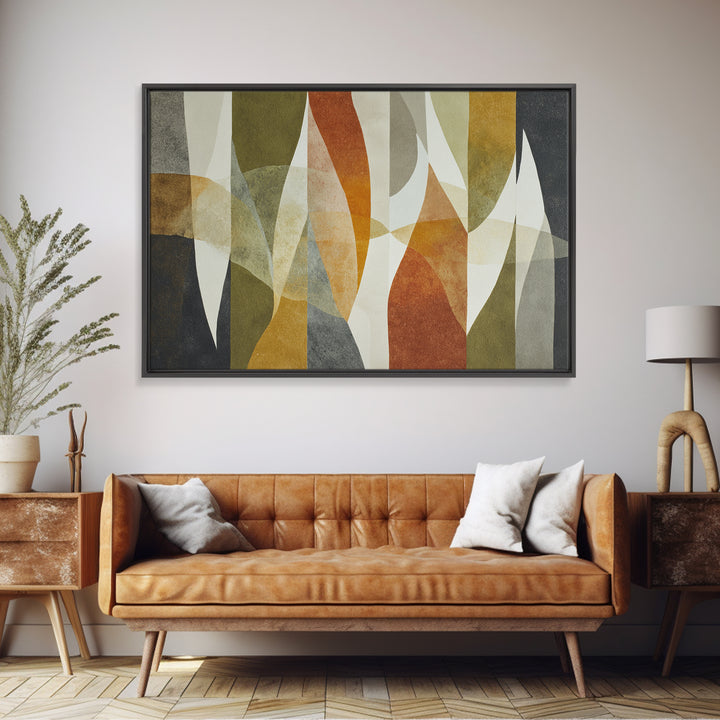 Olive Green Abstract Leaf Pattern Canvas Print, Monochrome Art, Dopamine Decor, Living Room Decor, Fine Art, Mono, Modern Decor, MON-3x2-48